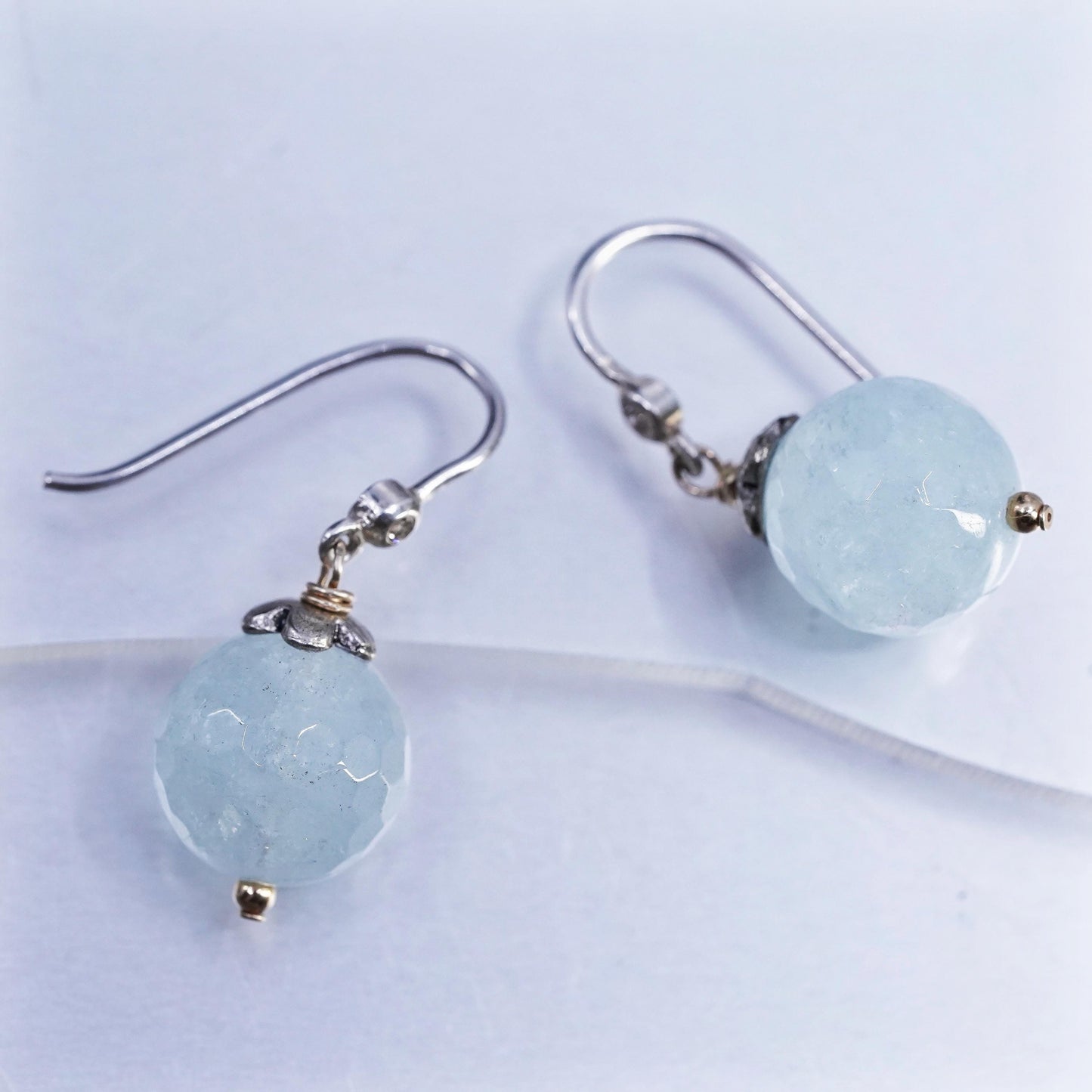 Vintage Sterling 925 silver handmade earrings with chalcedony beads