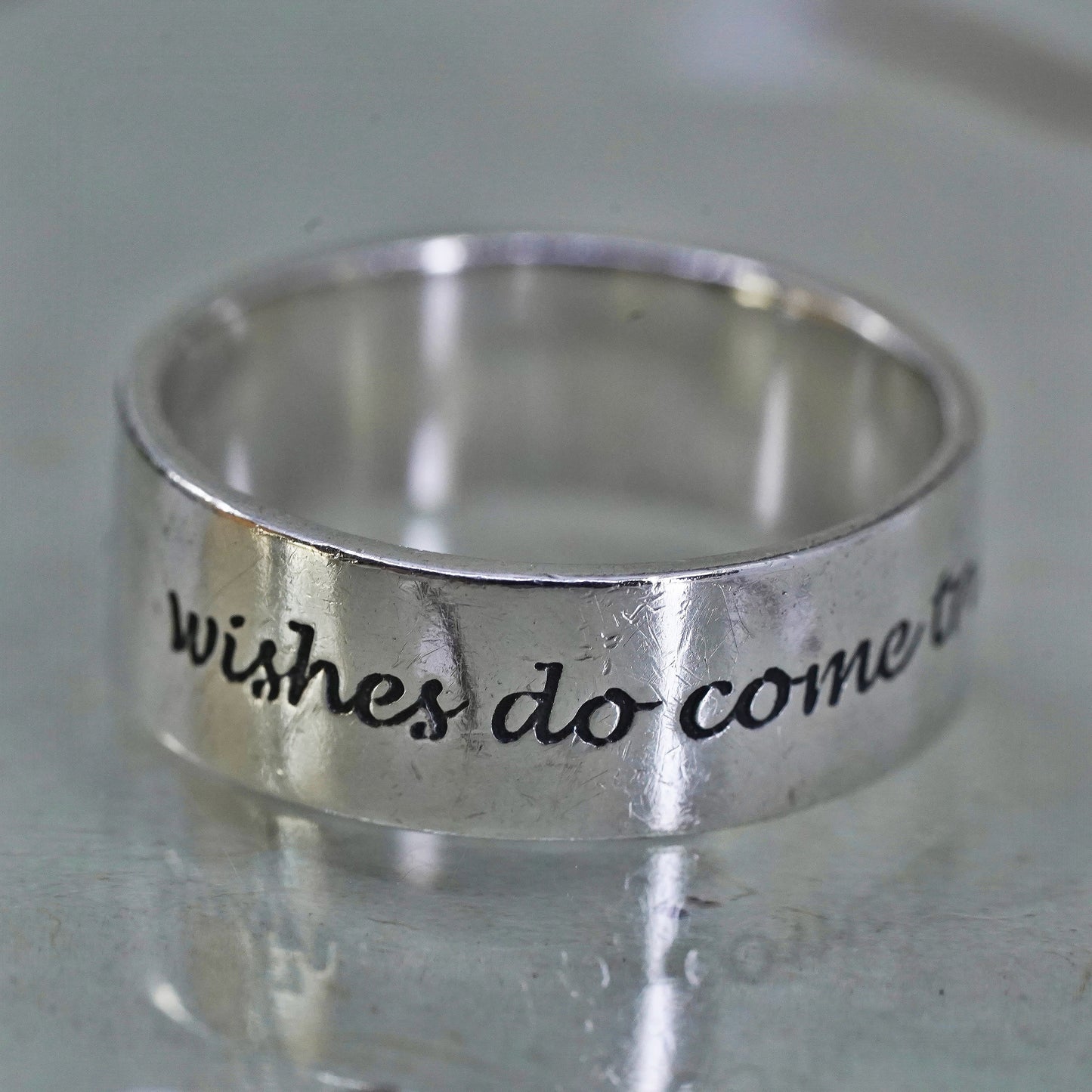 Size 8, DVB sterling silver ring, 925 quote band engraved "wishes do come true"