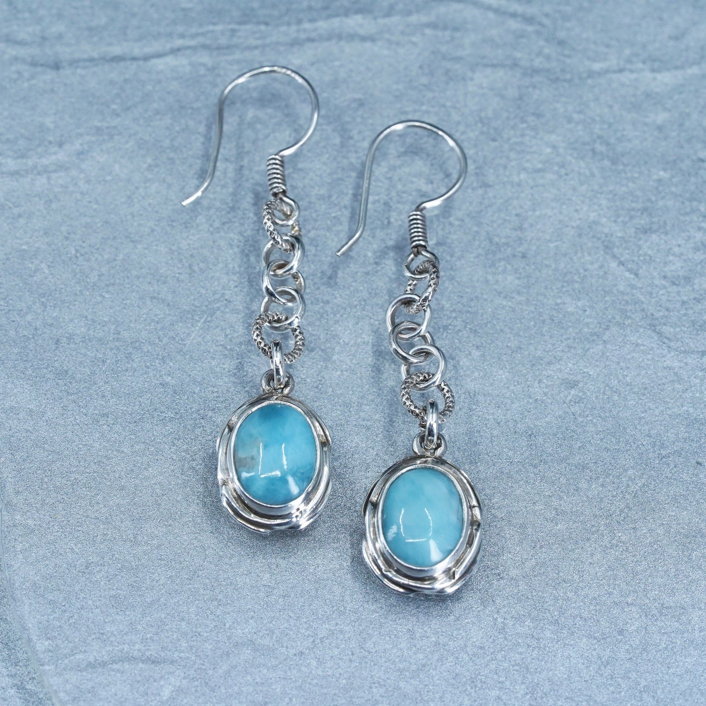 Vintage Sterling 925 silver handmade earrings with blue Larimar