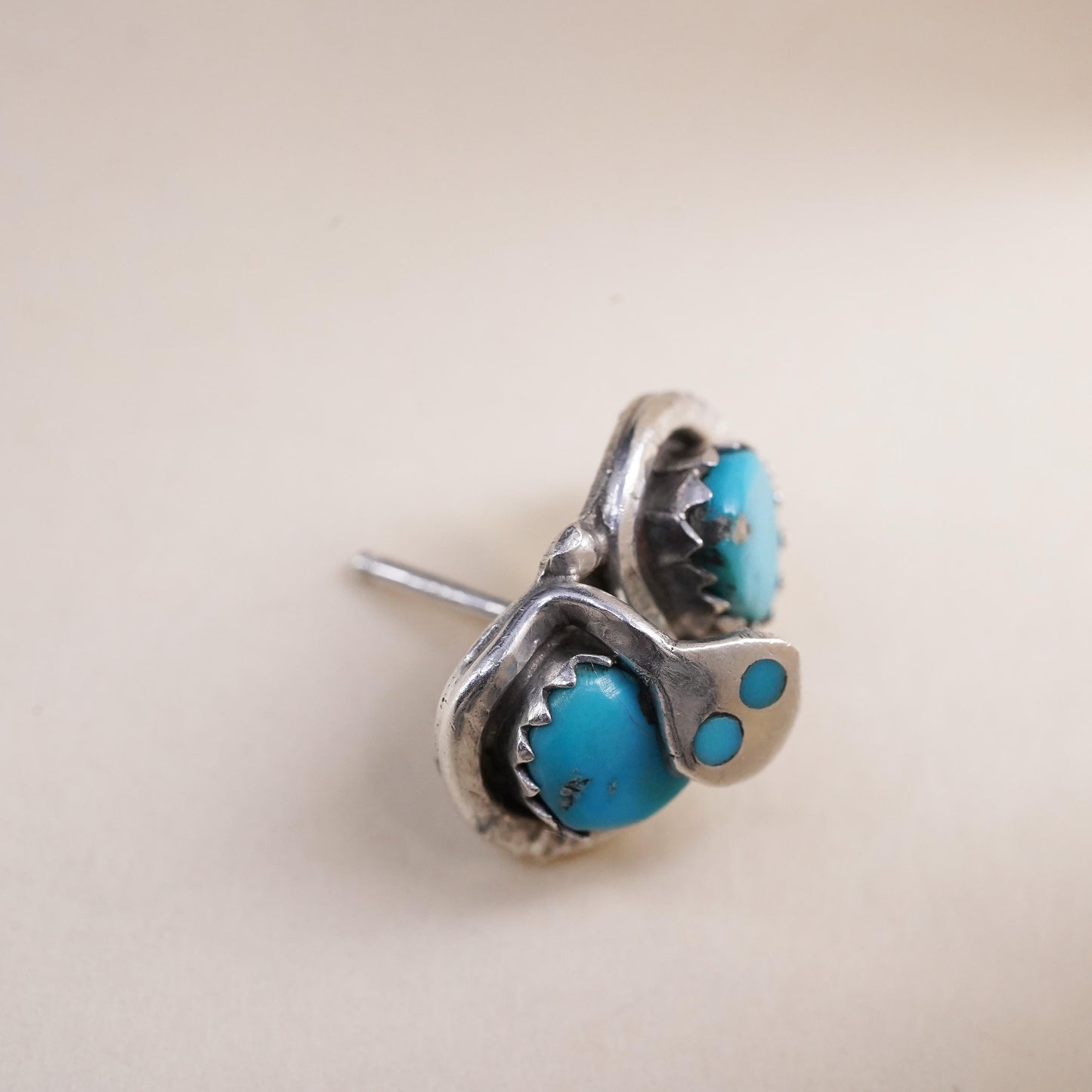 Native American Effie Calavaza Snake single earring. Sterling 925 silver stud