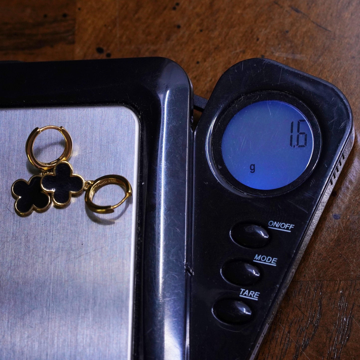 Vermeil gold sterling silver earrings, 925 hoops, huggie black enamel flower