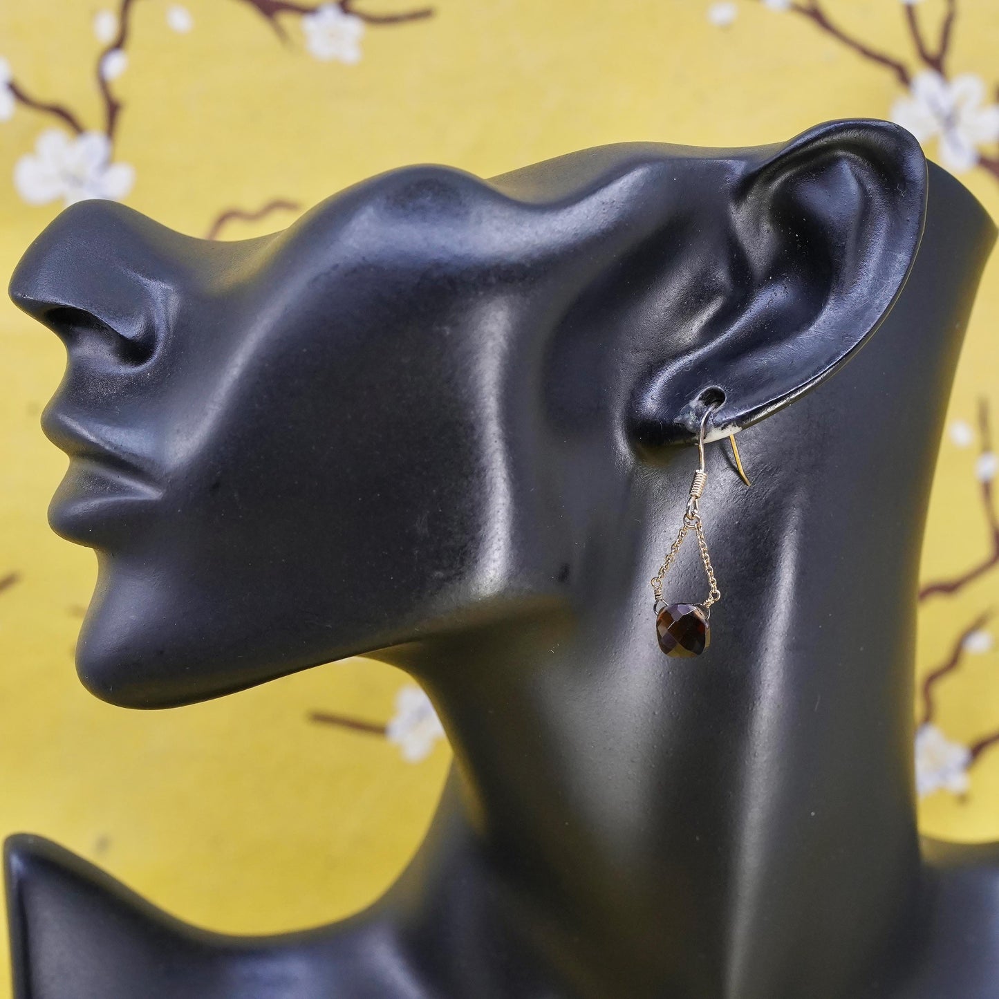 Vintage gold plated Sterling 925 silver handmade earrings w/ smoky quartz beads