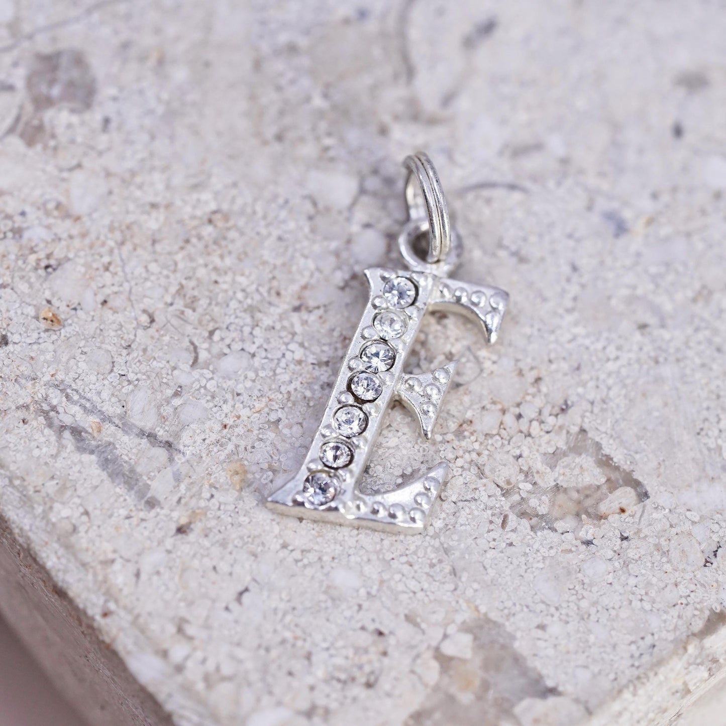 Vintage sterling silver handmade pendant, 925 cluster cz letter E charm