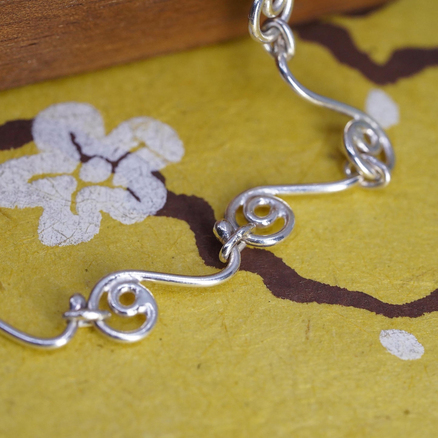 9.25” 925 Sterling Silver Scroll Bracelet, Nouveau Swirl Wirework 925 Anklet