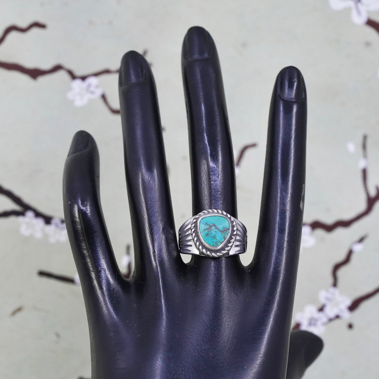 Size 8, Native American sterling 925 silver ring with turquoise, southwestern