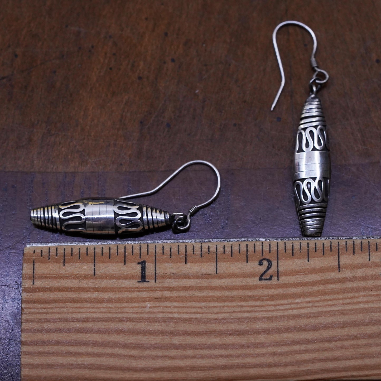 Vintage Mexico Sterling silver handmade earrings, 925 wired wrapped dangles