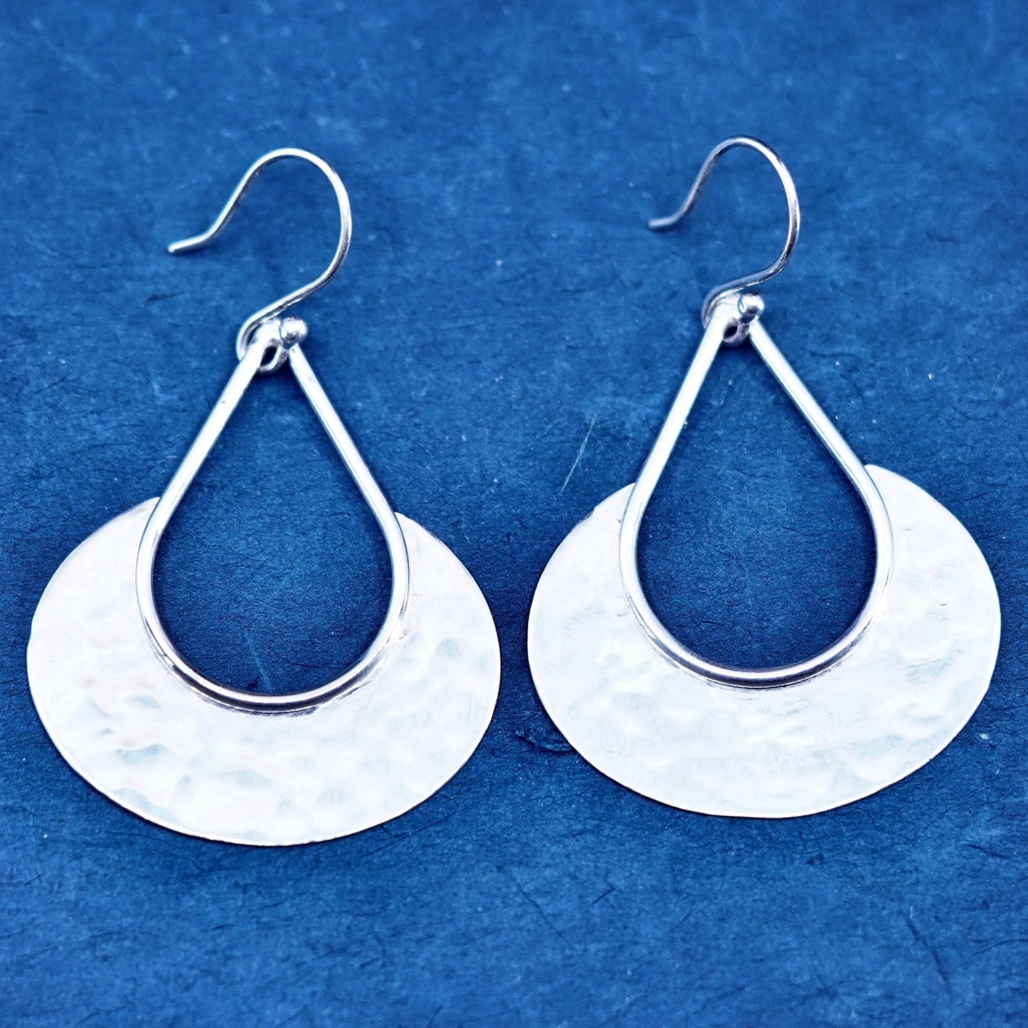Vintage Sterling Silver handmade Earrings. Hammered 925 teardrop