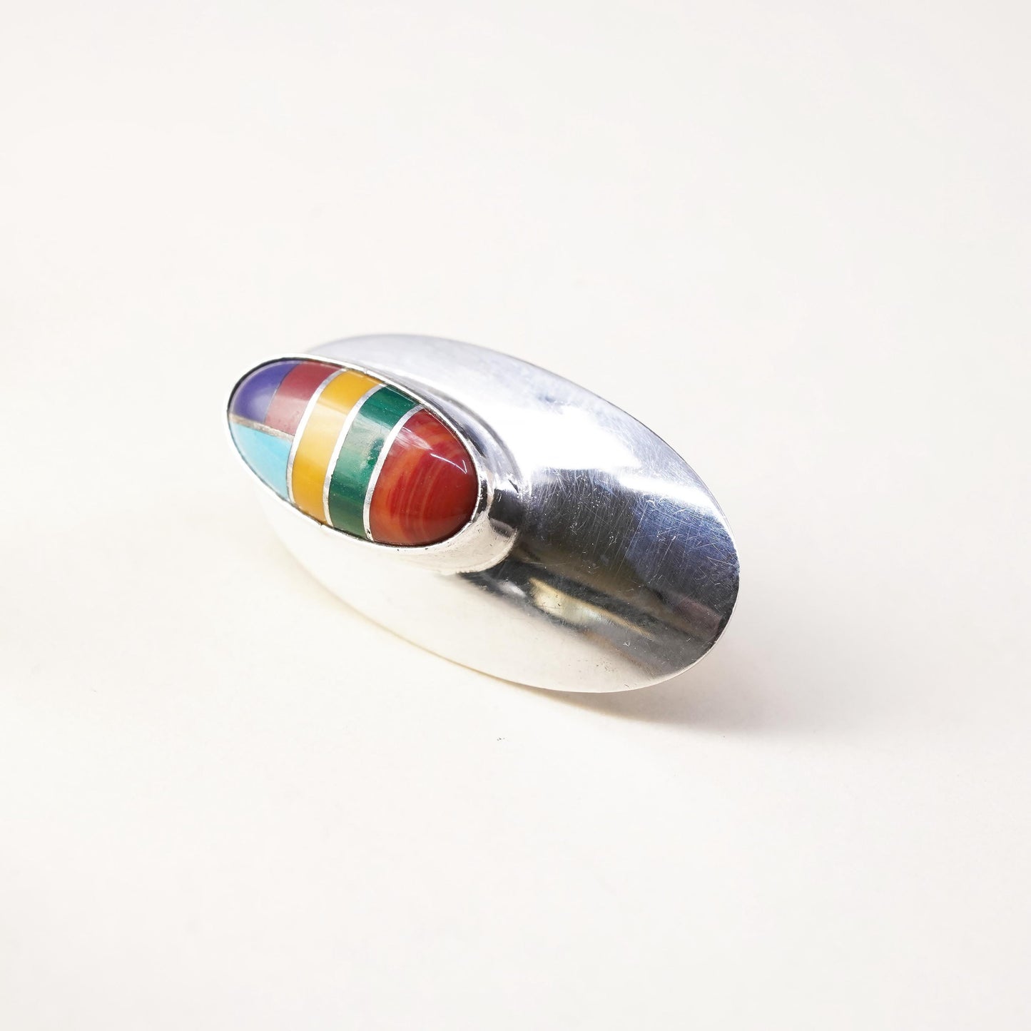 Native American Zuni single earring. Sterling 925 silver oval stud turquoise