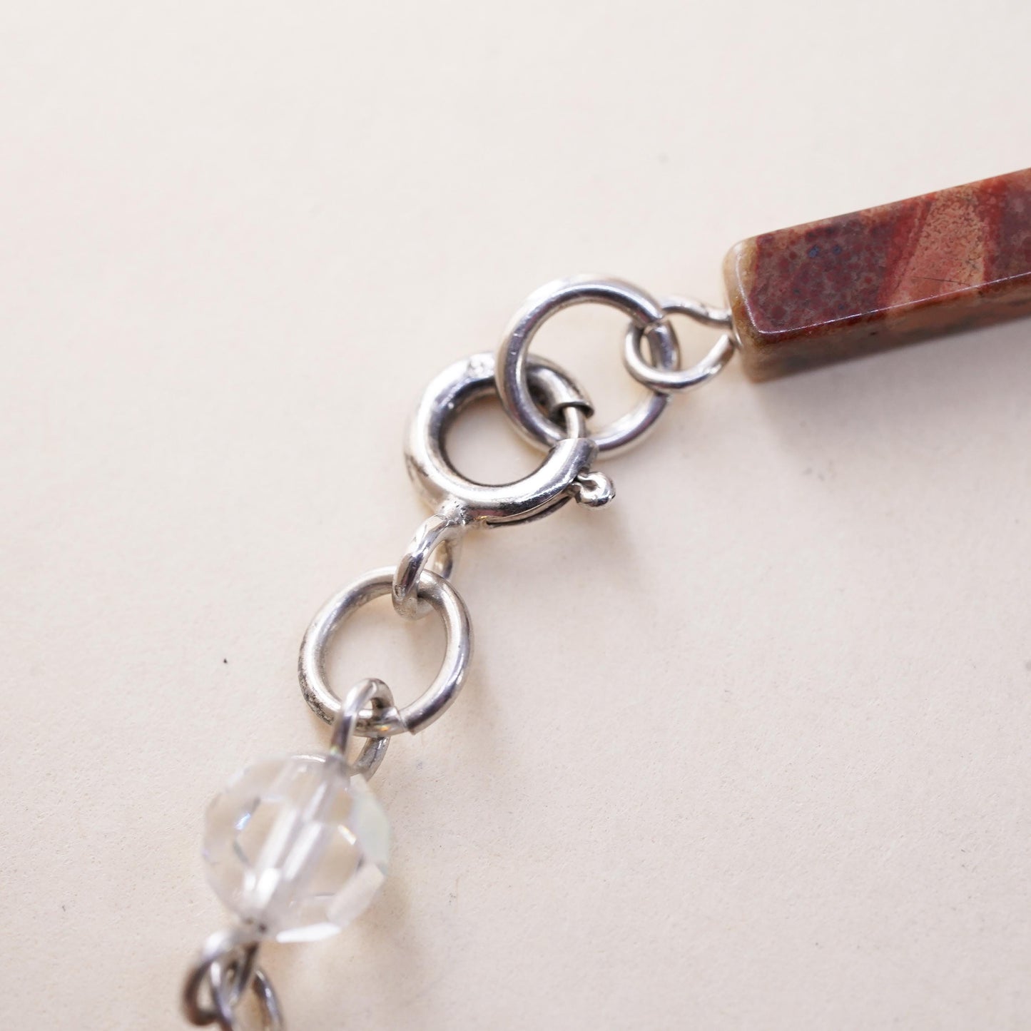7", vintage Sterling 925 silver handmade bracelet with red jasper tubes