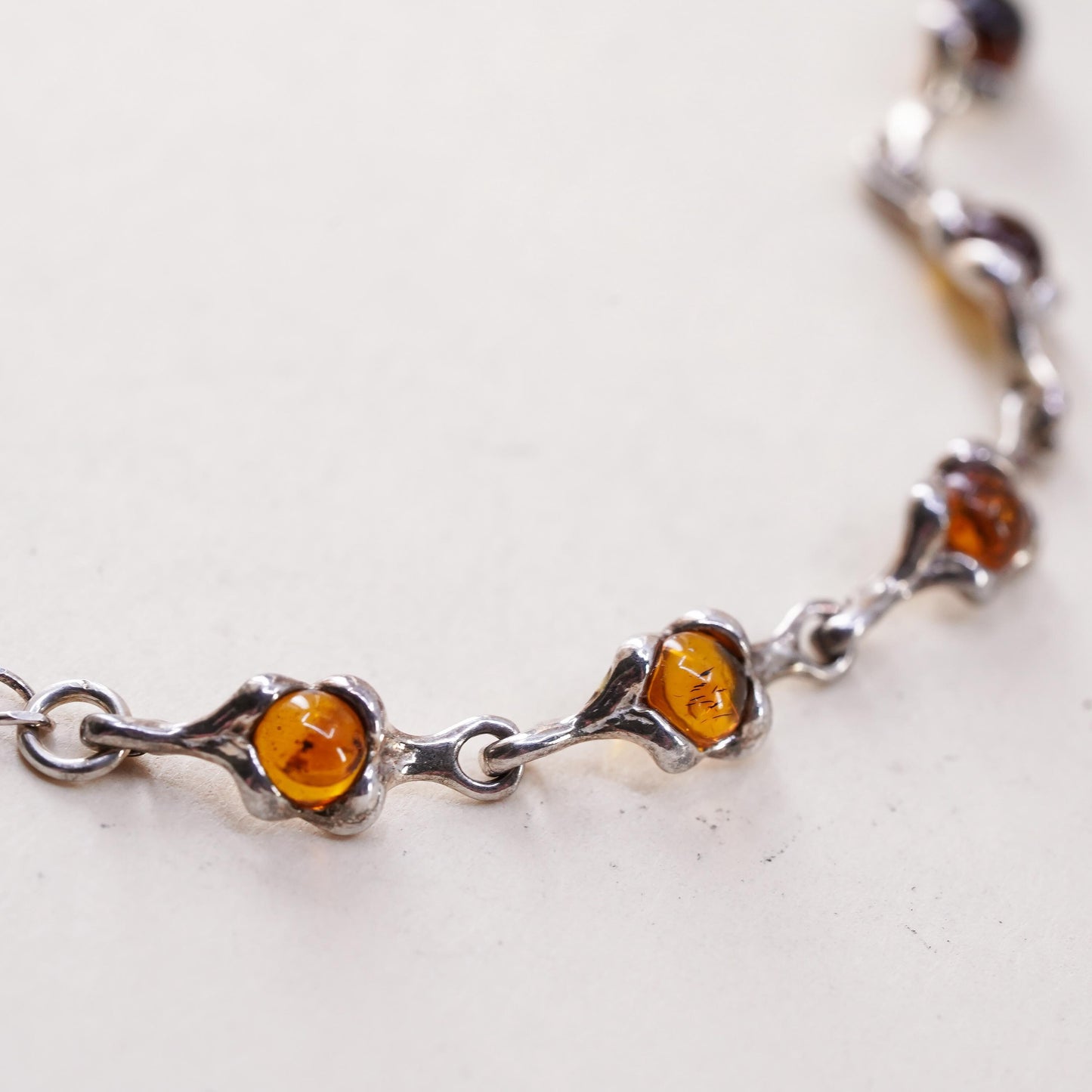6+2", Vintage sterling 925 silver handmade bracelet with amber links