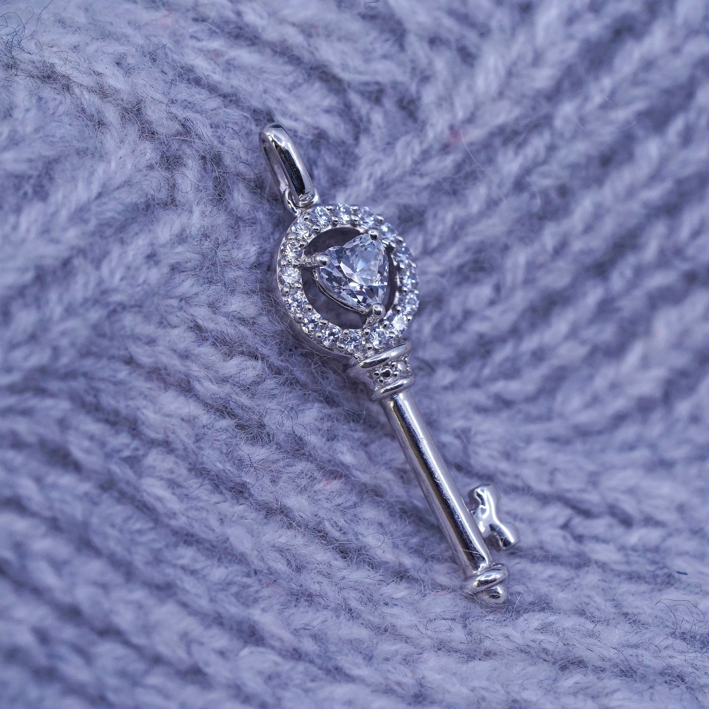 vintage Sterling silver handmade pendant, 925 key charm with cz