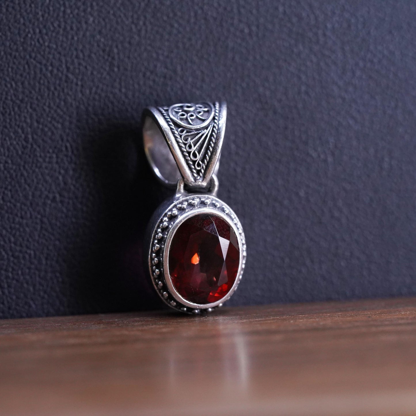Vintage Sterling 925 silver handmade pendant with ruby