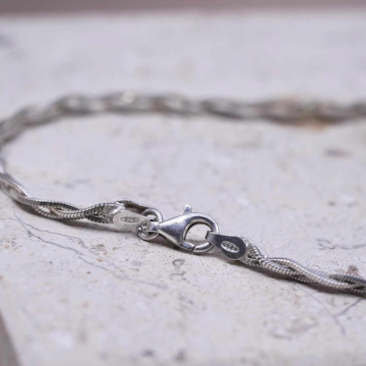 18” 3mm, vintage Sterling silver necklace, woven braided 925 snake chain choker