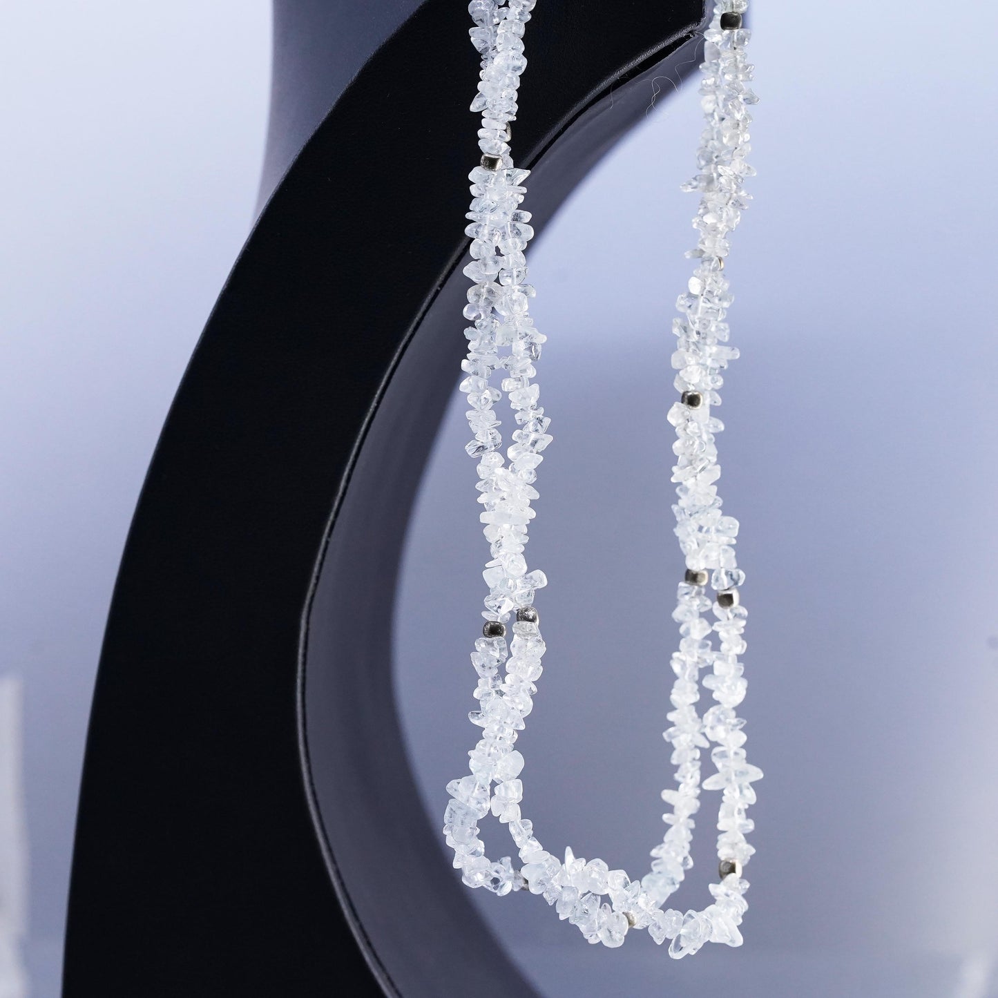 16", southwestern Sterling 925 silver double strands necklace chalcedony beads