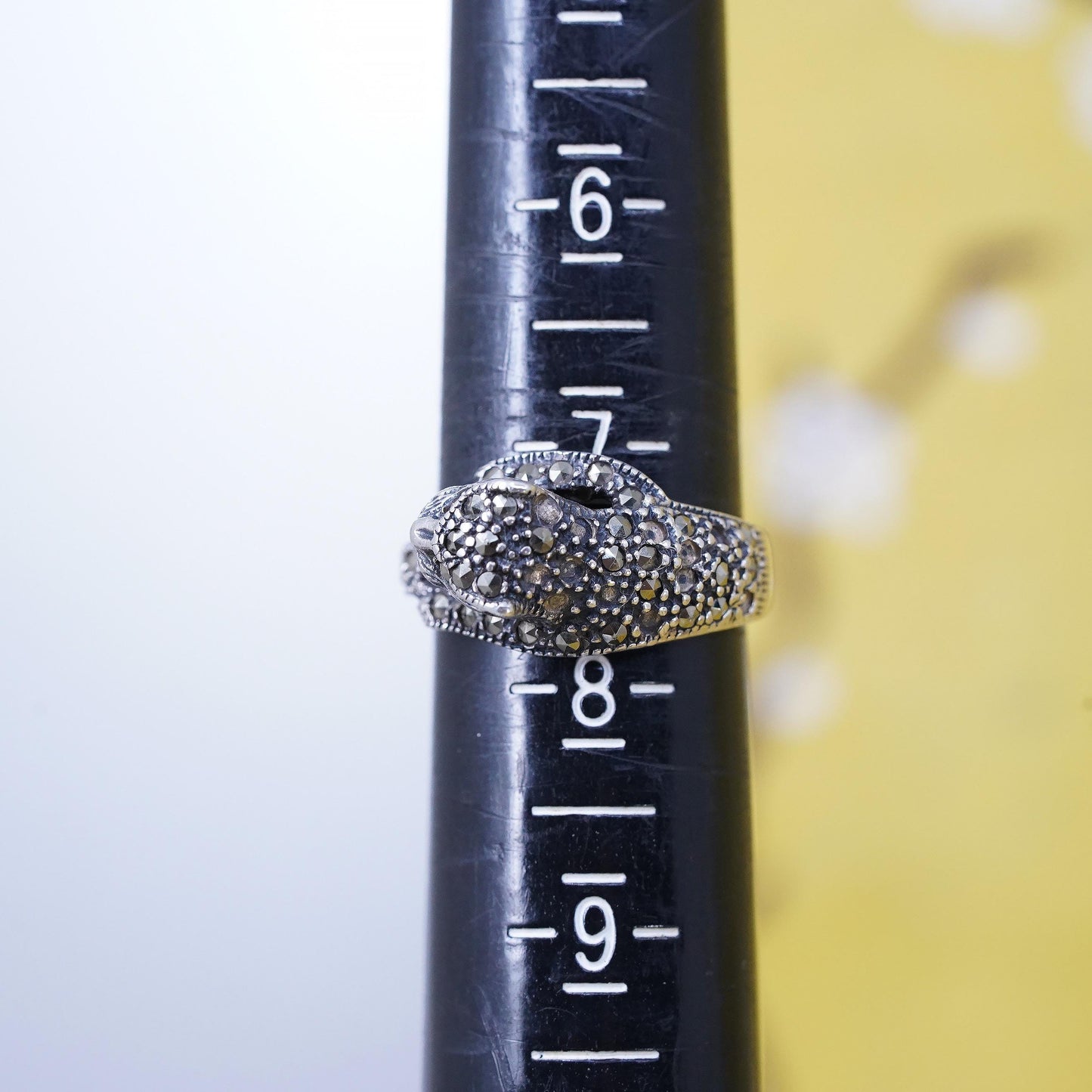 Size 7.5, Vintage Sterling Silver Handmade ring, 925 cat leopard head band
