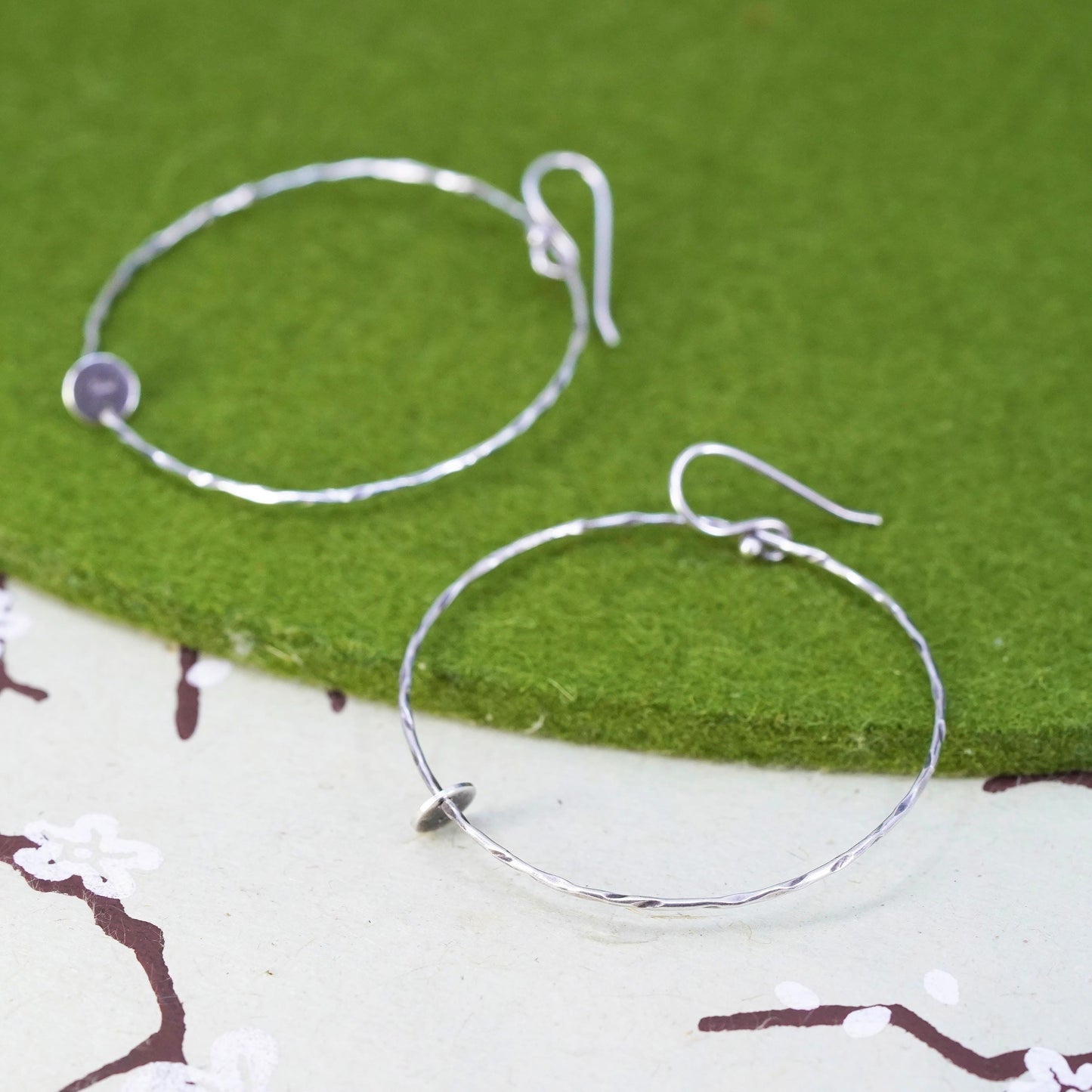 Vintage Oxidized Textured Sterling Silver Earrings CZ Circle Cubic Round