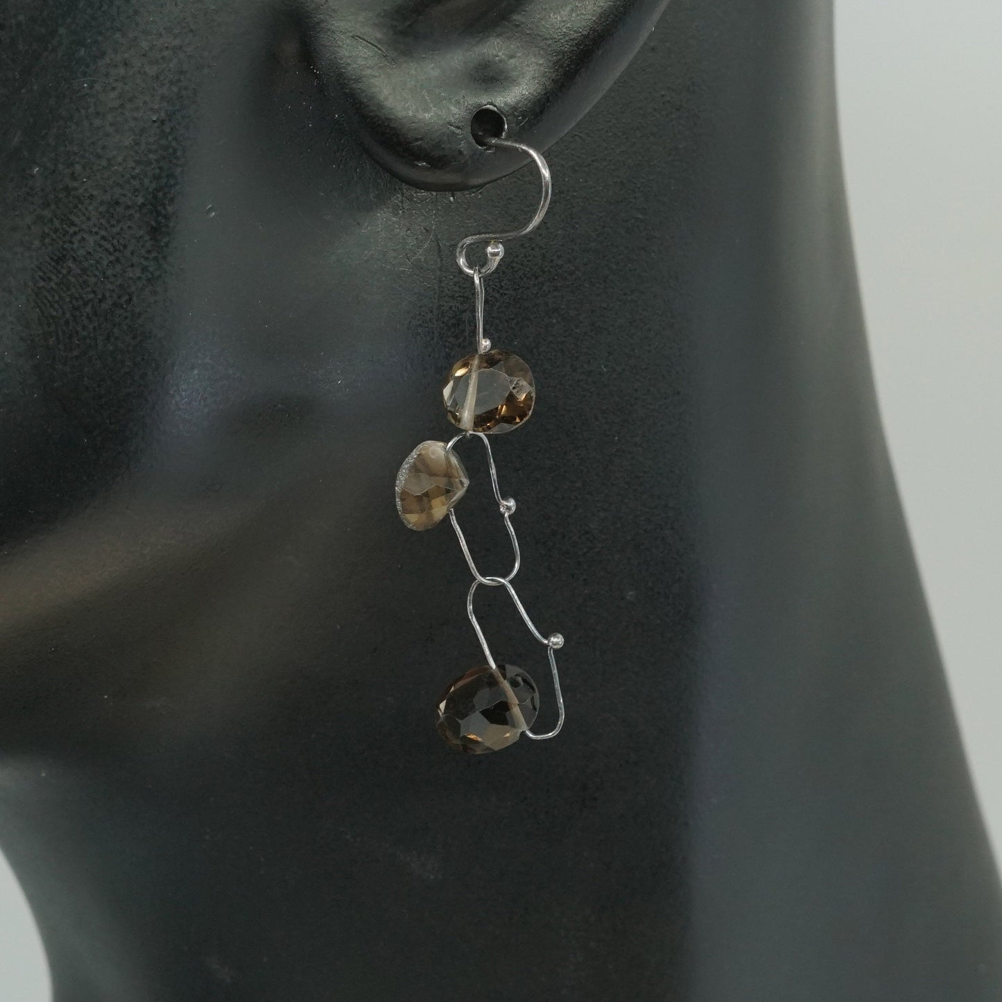 vtg Sterling silver handmade earrings, 925 w/ smoky topaz beads
