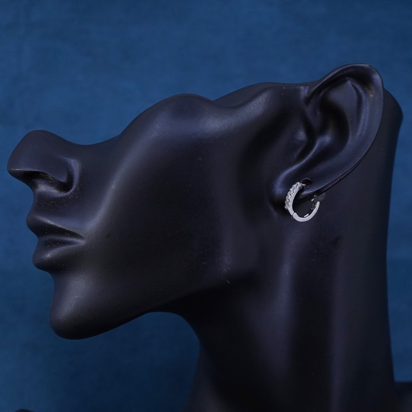 0.5", vintage Sterling silver handmade hoop earrings, 925 huggie with cz