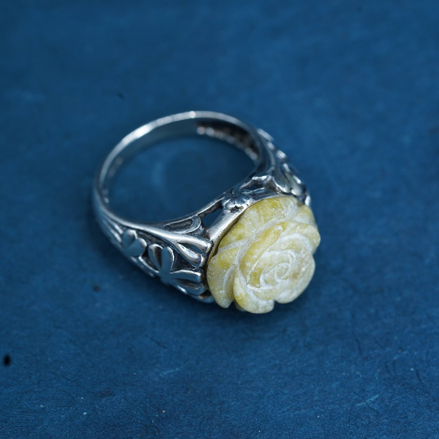 Size 9, Irish Rose Connemara Marble flower 925 Silver Ireland Ring