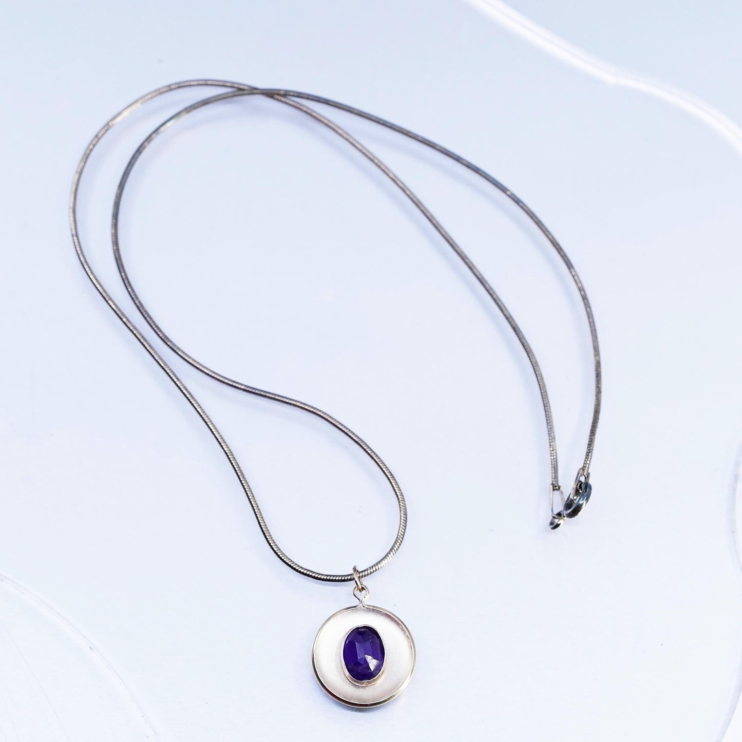 16", Italian vermeil gold Sterling 925 silver snake necklace amethyst pendant