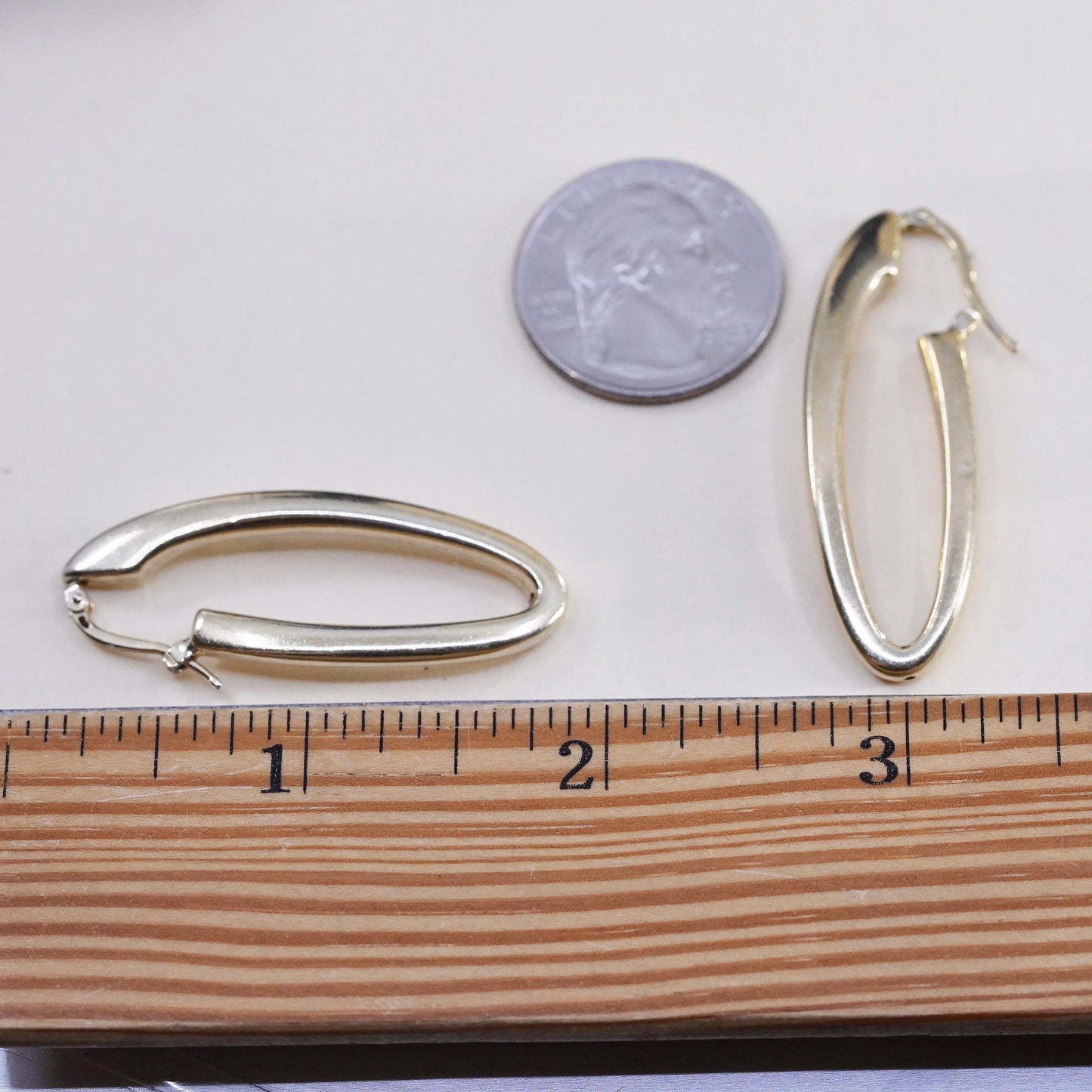 1.75”, VTG vermeil gold over sterling silver loop earrings, 925 long oval hoops