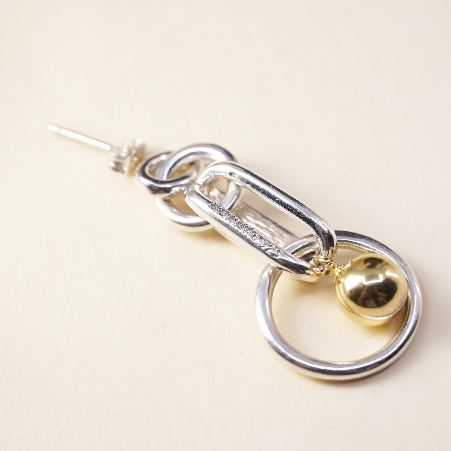 1", Vintage two tone MMA MAd sterling silver single earring, fashion modernist