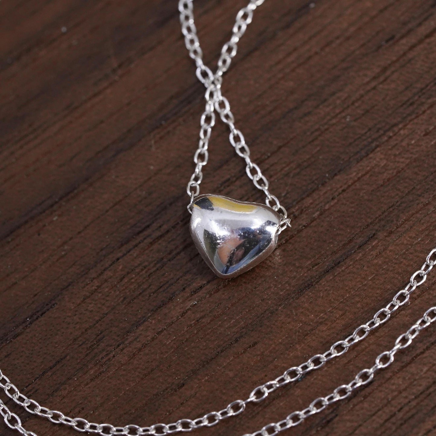 16+2", Italy Sterling 925 Silver Circle Chain Necklace with heart pendant