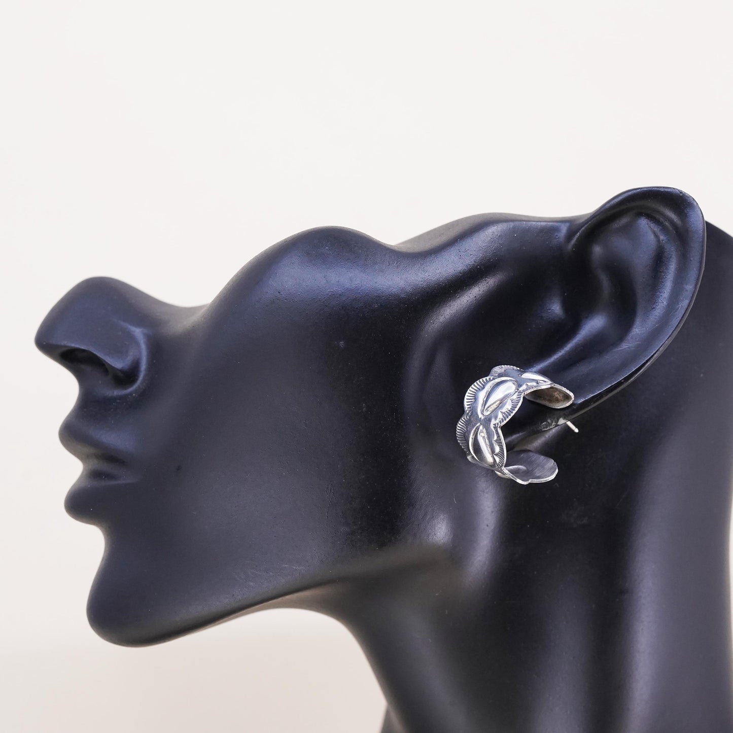 Vintage Native American single earring. Sterling 925 silver huggie stud