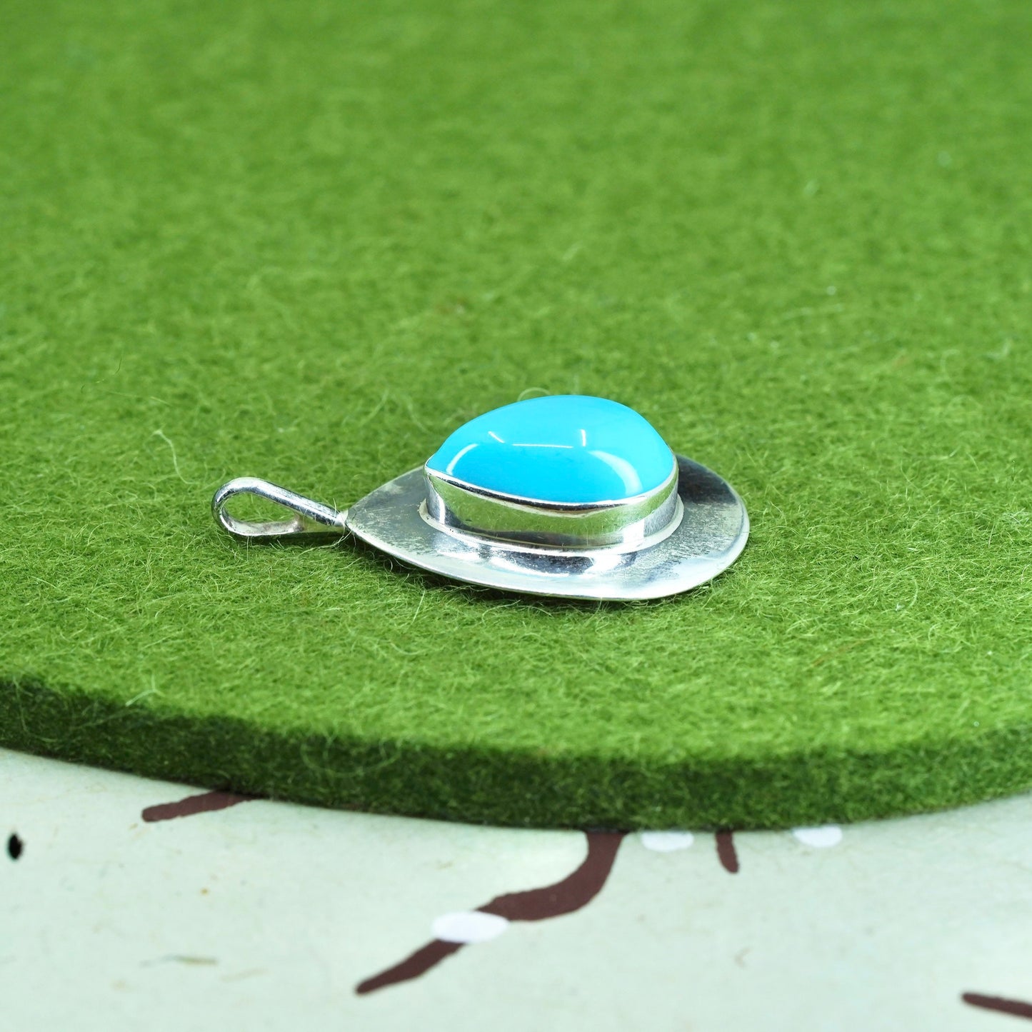 Vintage Sterling silver handmade pendant, Mexican 925 teardrop with turquoise