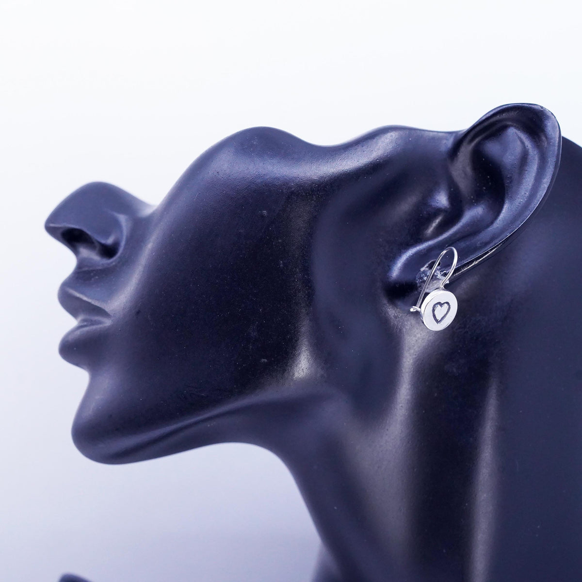 Vintage Sterling 925 silver handmade heart tag earrings