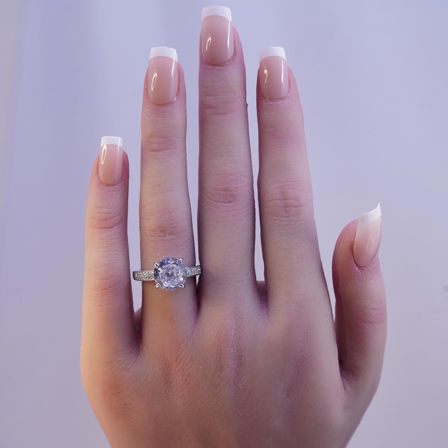 Size 7, vintage Sterling 925 silver engagement ring with cluster Cz around