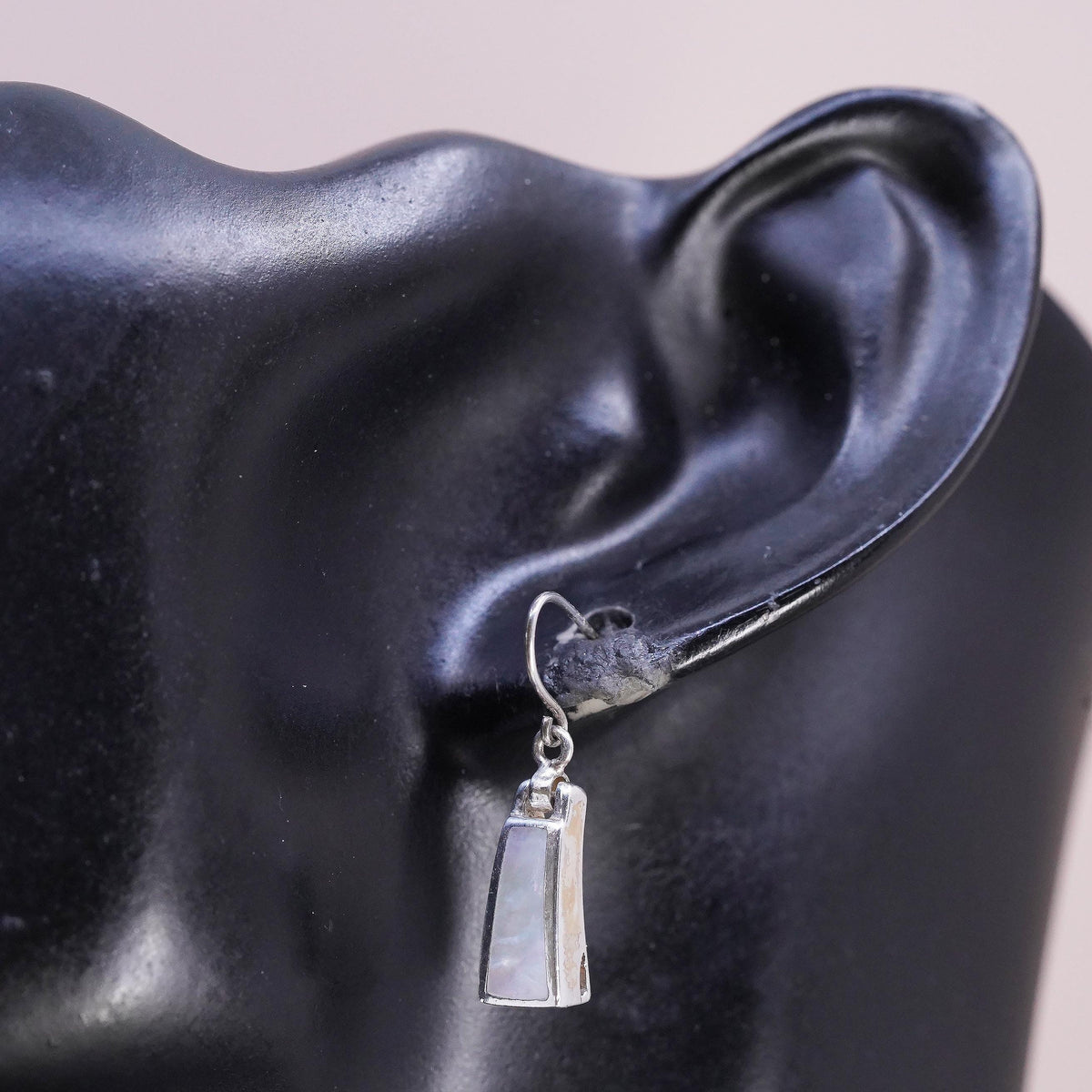 Vintage sterling silver handmade earrings, 925 drops with mother of pearl inlay