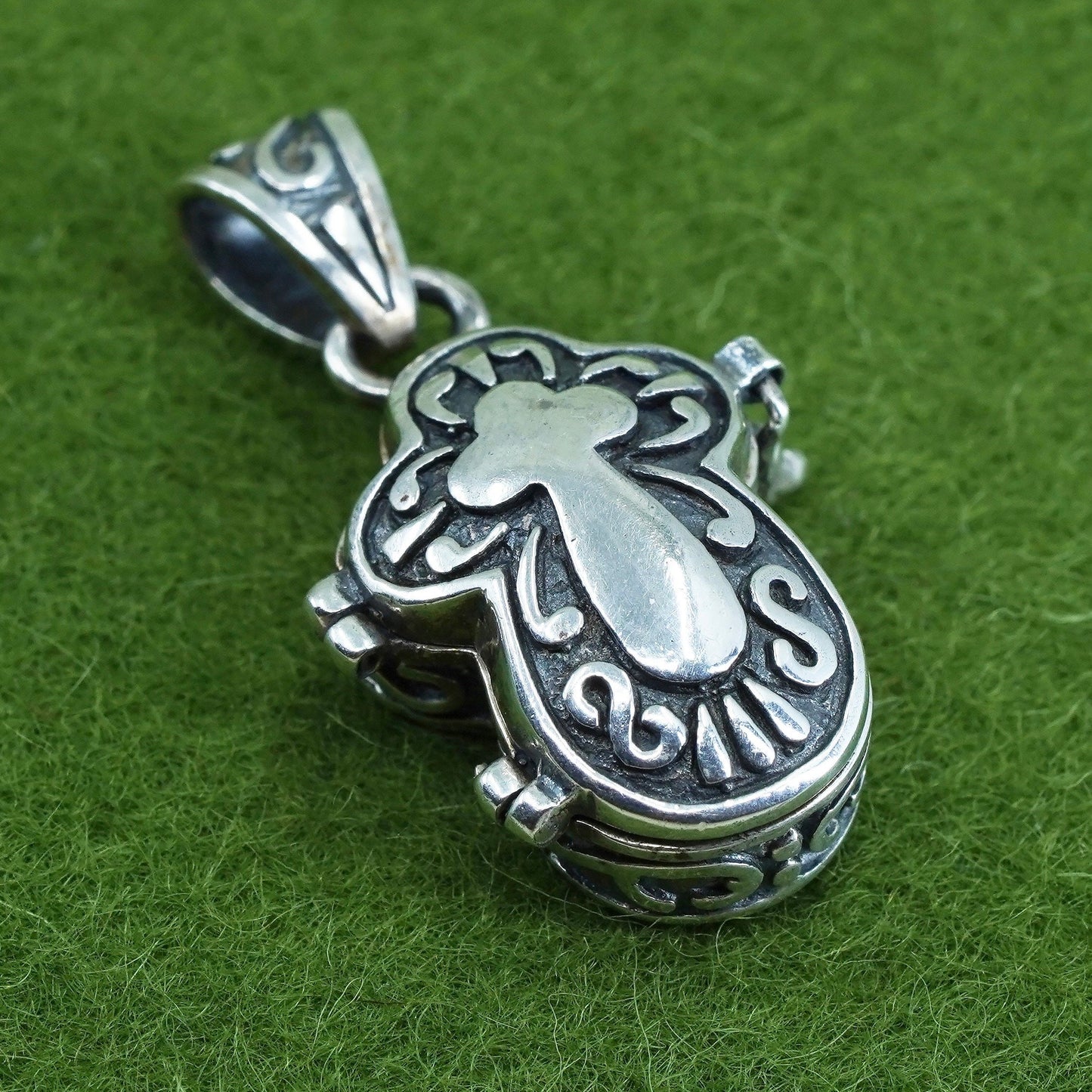 Vintage Sterling silver handmade prayer box pendant, 925 crosslocket charm