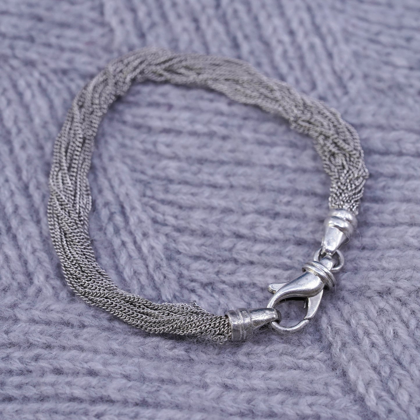 7”, vintage Sterling silver handmade bracelet, 925 multi 16 strands curb chain