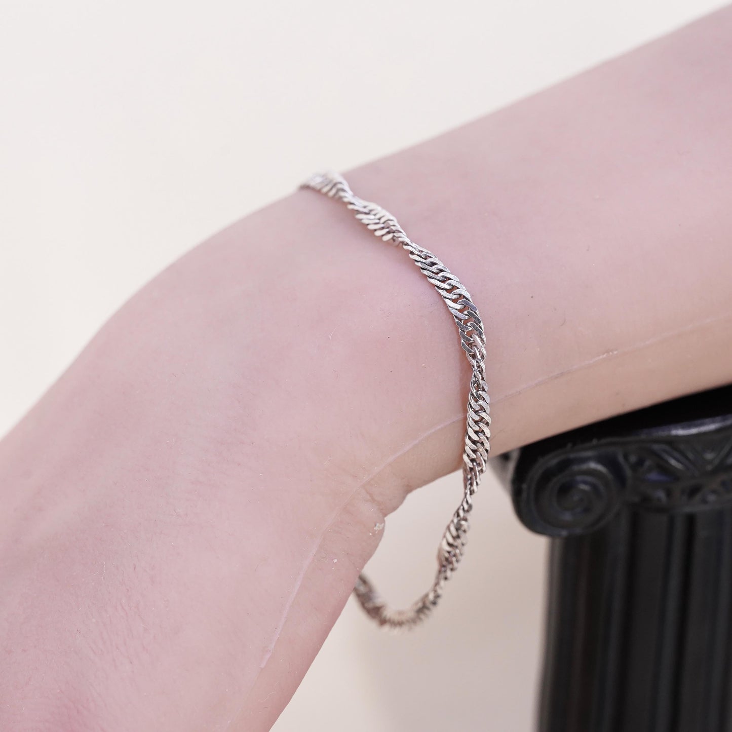 7" 4mm, Vintage Italian IBB sterling silver bracelet, twisted curb link chain