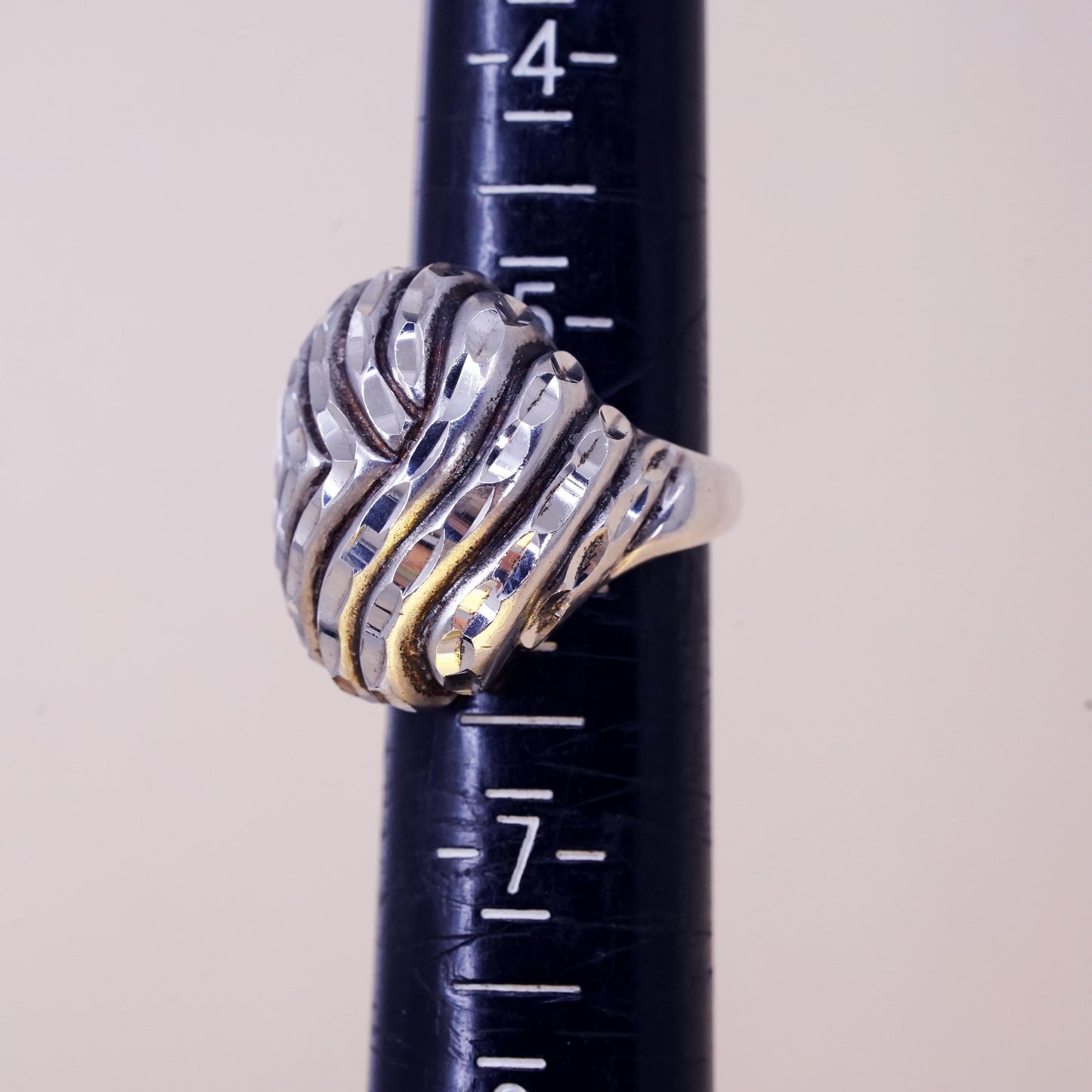 Size 6, ALA modernist sterling silver ribbed ring, textured 925 band, modernist