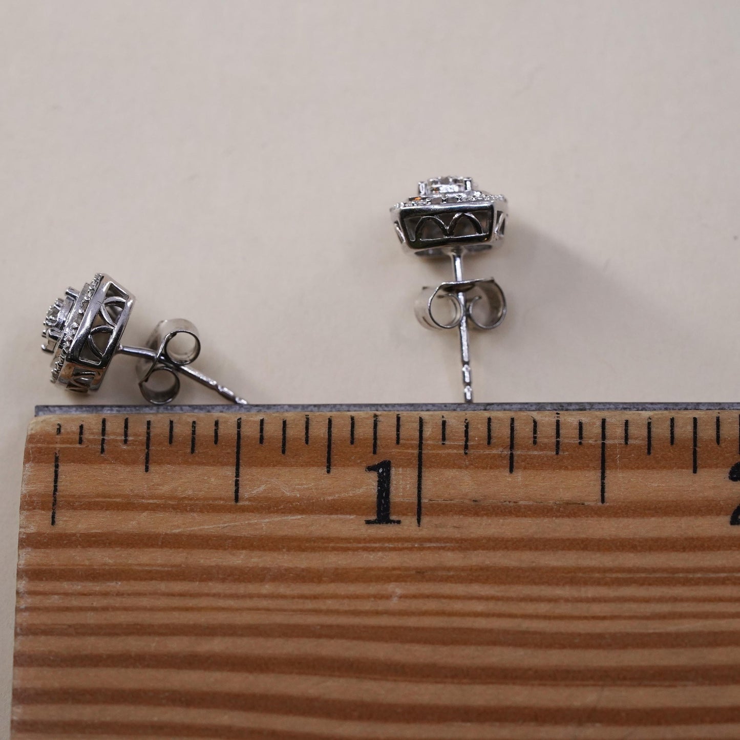 Vintage sterling silver handmade earrings, 925 studs with cluster diamonds