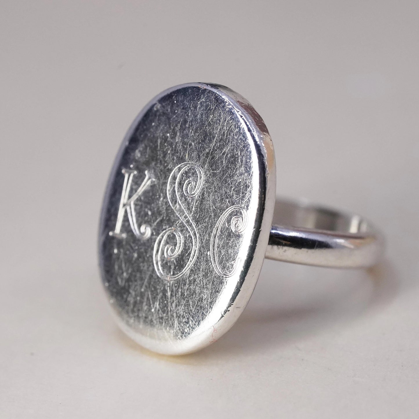 Size 6, vintage Sterling silver handmade ring, 925 monogram “KCS” band