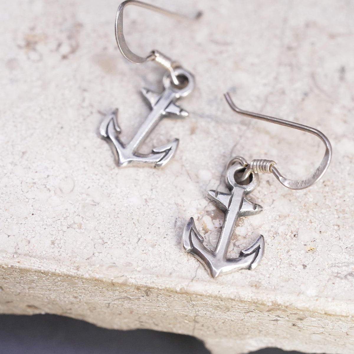 Vintage southwestern sterling silver handmade earrings, 925 anchor dangles