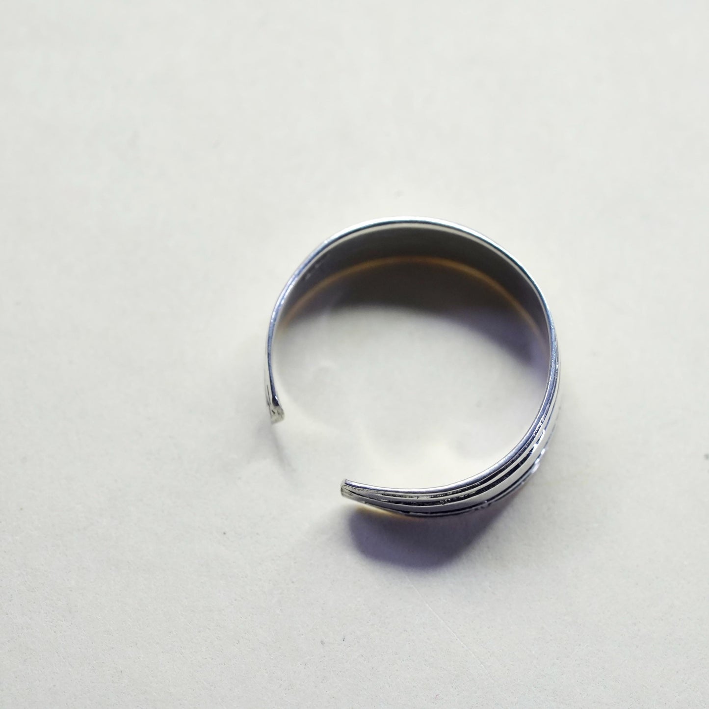 Size 2, vintage sterling silver handmade ring, 925 ribbed band