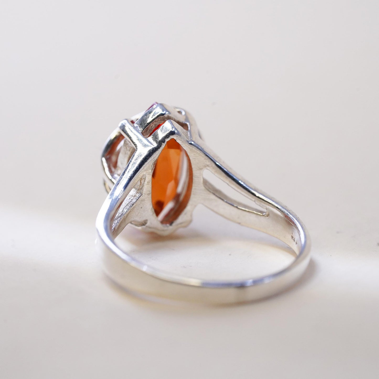 Size 5.75, VTG Sterling silver ring, ring, 925 silver Marquise orange crystal