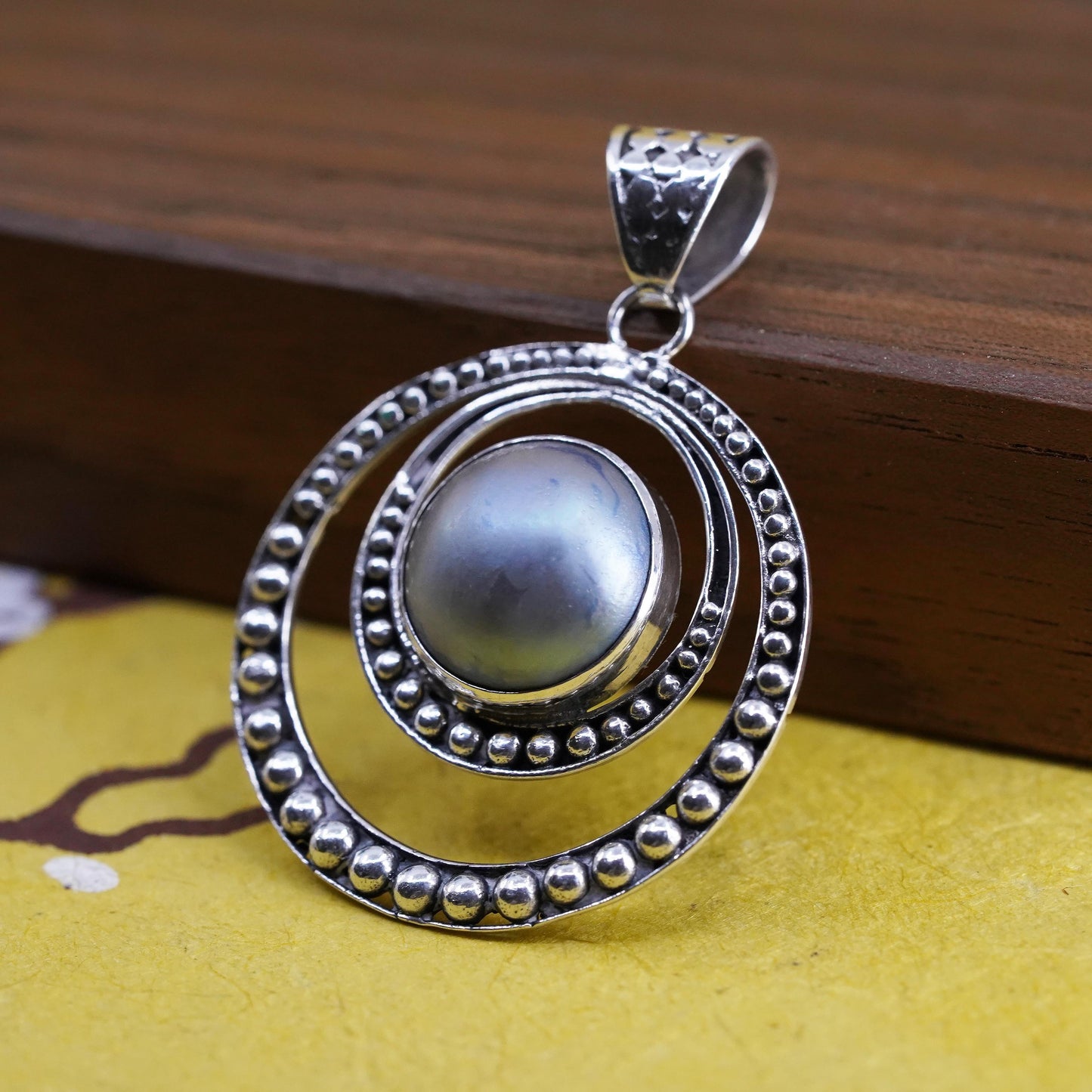 Vintage Sterling silver handmade pendant, 925 silver with pearl and beads