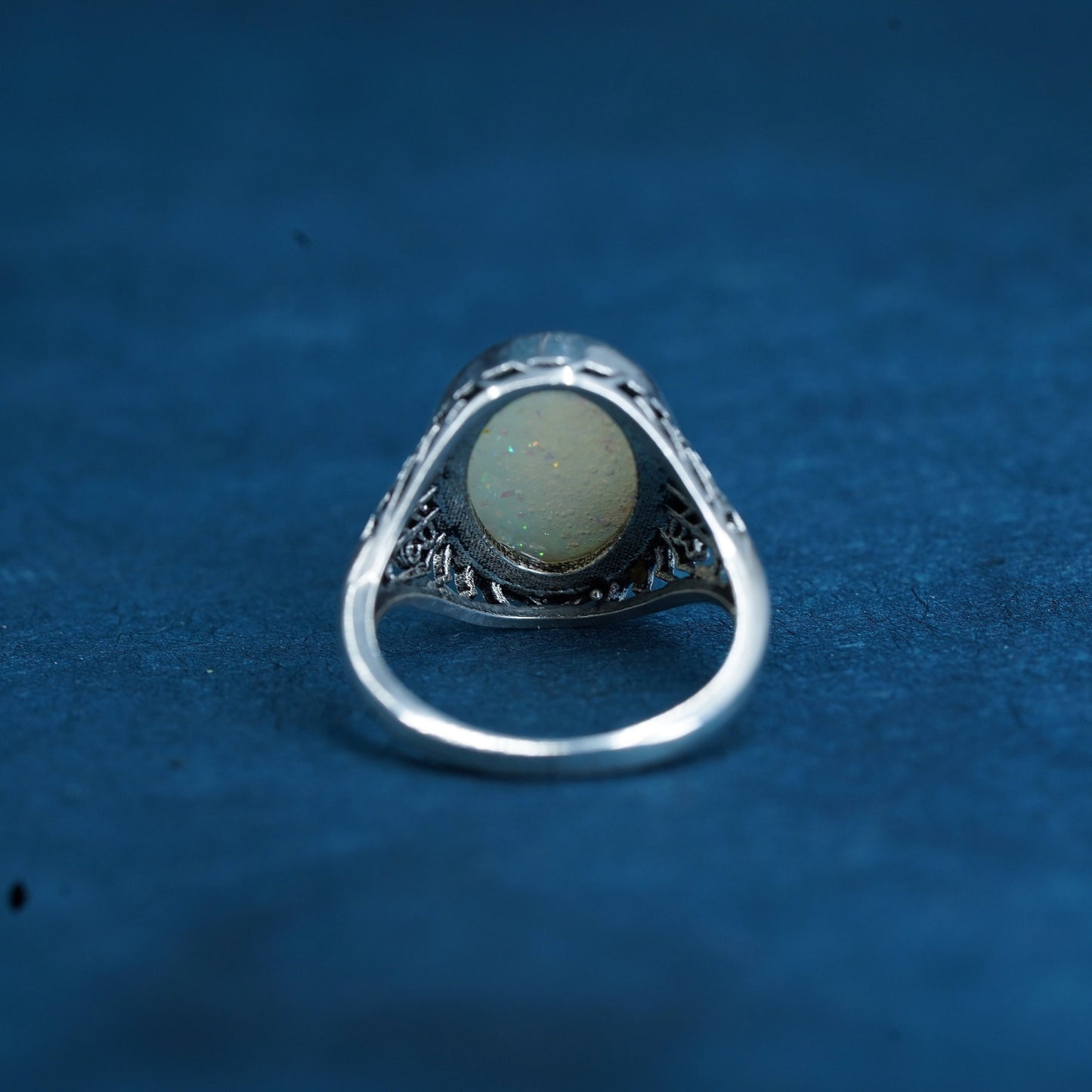 Size 6, Vintage Sterling 925 silver filigree handmade ring with opal