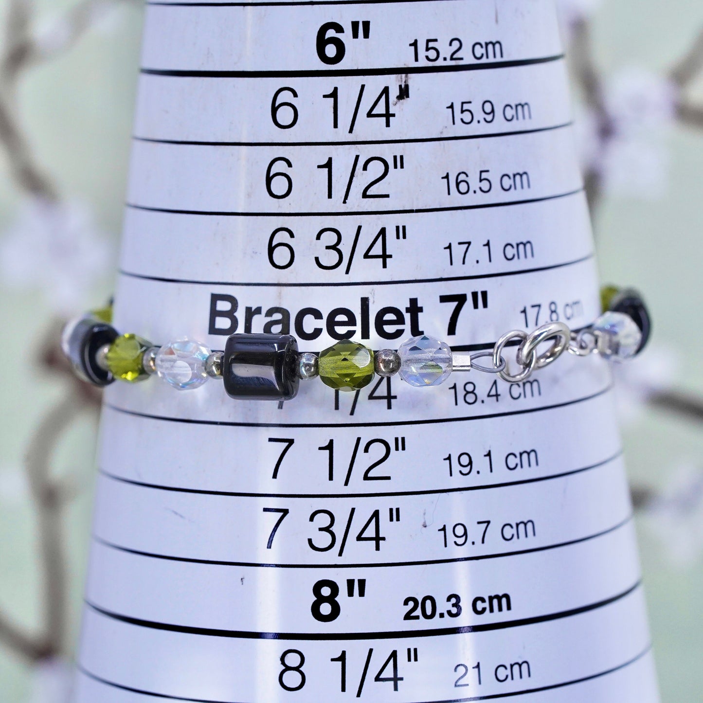 7", Sterling silver bracelet, 925 silver clasp with colorful crystal beads