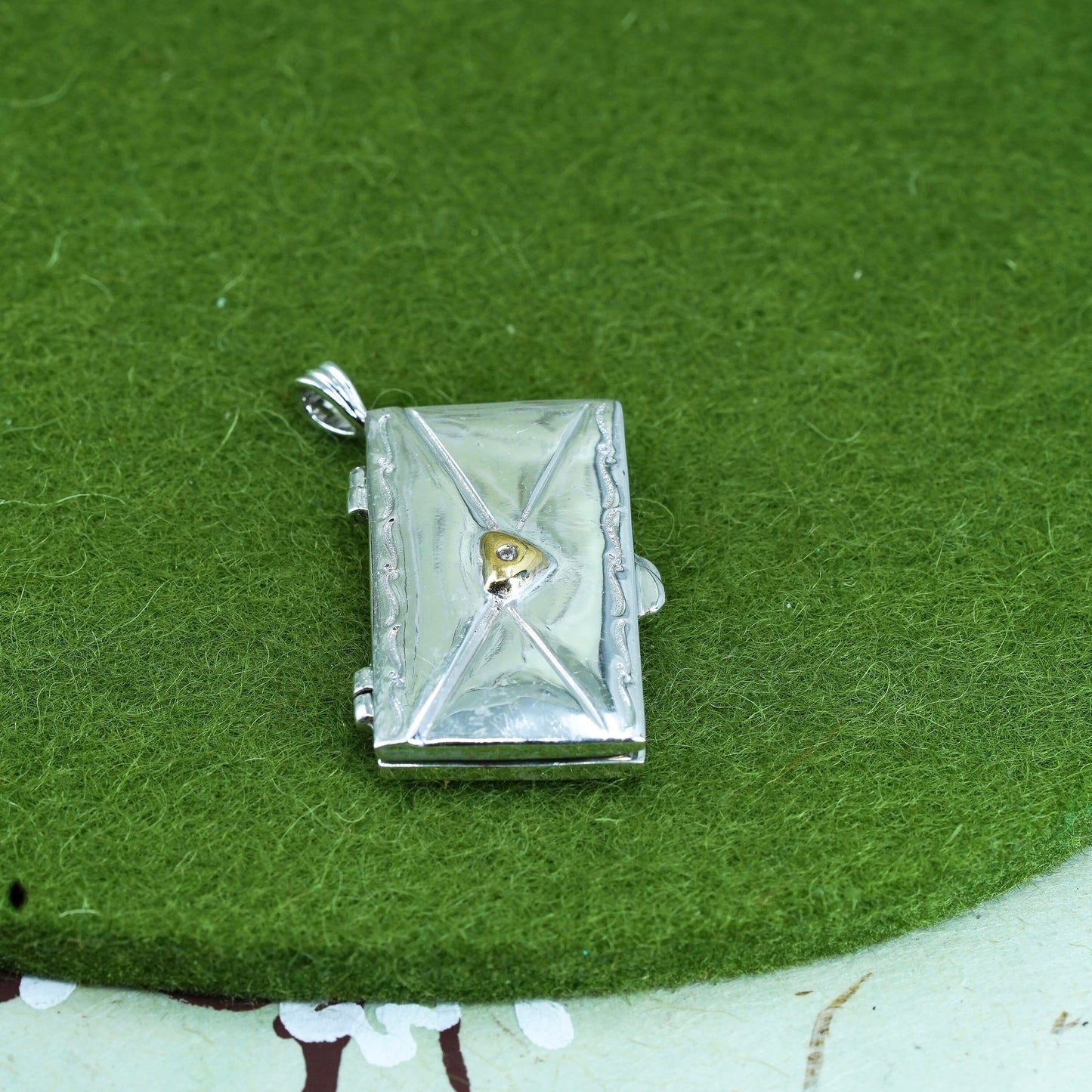 two tone sterling silver heart charm, 925 daughter love letter diamond heart