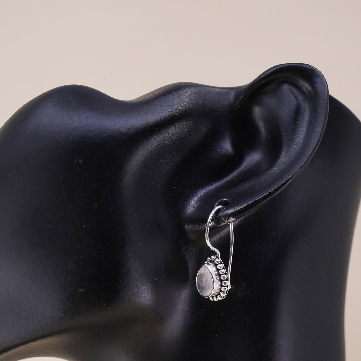 Vintage Sterling 925 silver handmade single earring with teardrop moonstone