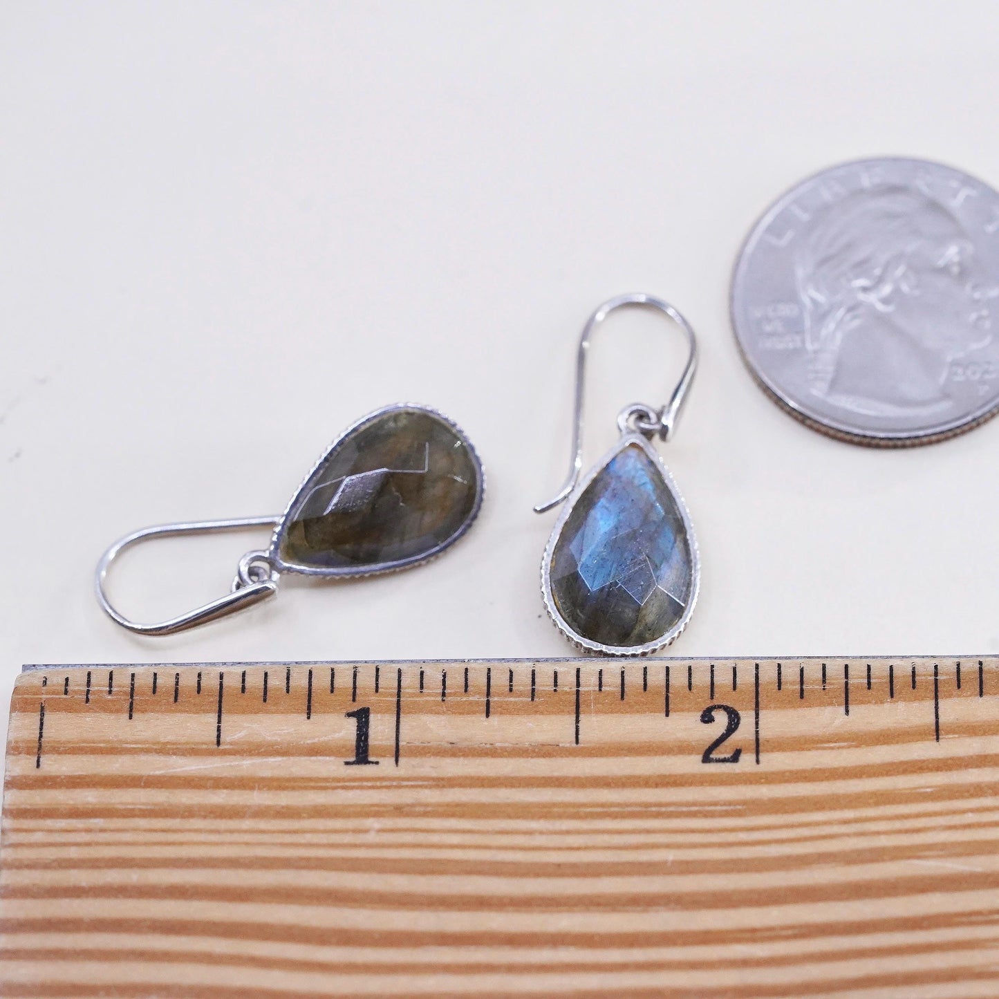 Vintage Sterling 925 silver handmade teardrop earrings with labradorite drops