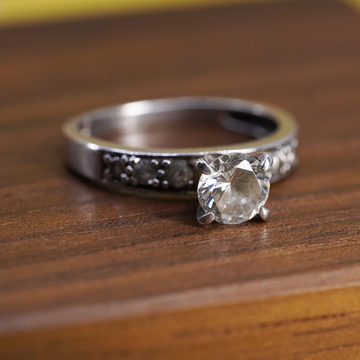 Size 7, vintage Sterling silver 925 engagement ring with cz