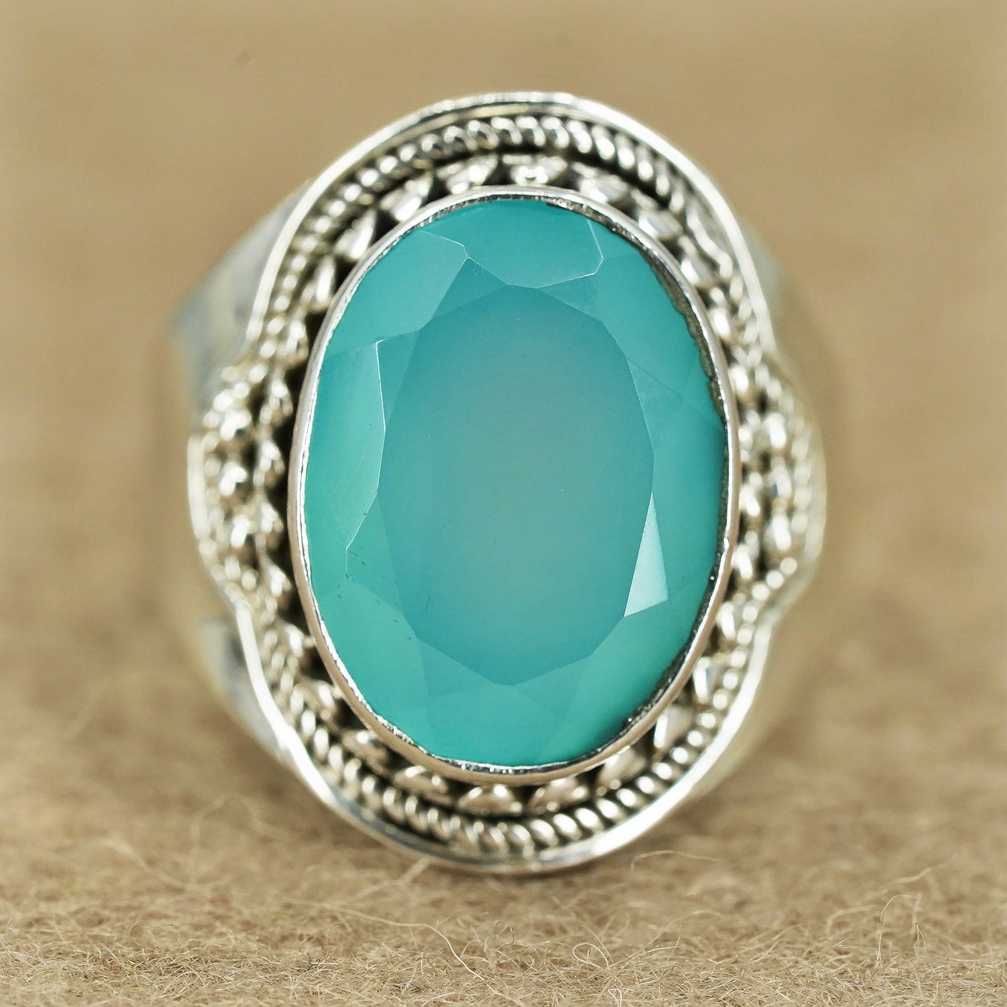 Size 10.25, vintage Sterling 925 silver handmade ring with Chalcedony