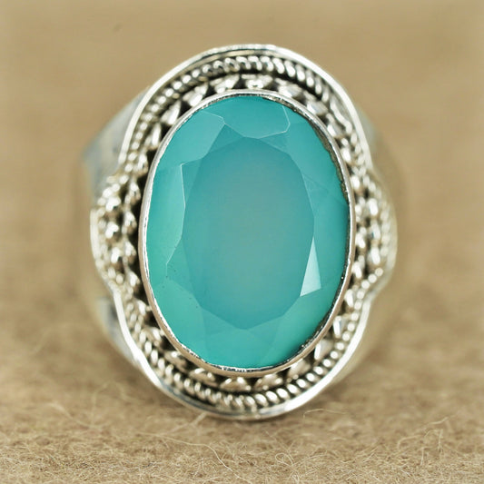 Size 10.25, vintage Sterling 925 silver handmade ring with Chalcedony